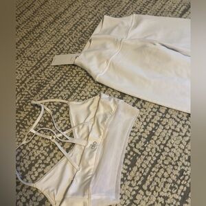 Alo white workout set flared leggings with strappy sports bra
